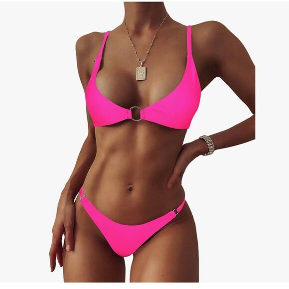 NWT Zafuls Pink‎ O Ring Bikini Sets Spaghetti Strap Size 4 - Picture 2 of 4